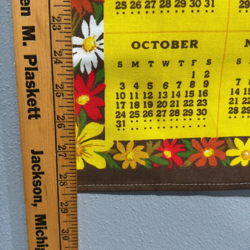 Vintage 1982 Floral Calendar Tea Towel Wall Hanging Farmhouse Kitchen Decor Gift